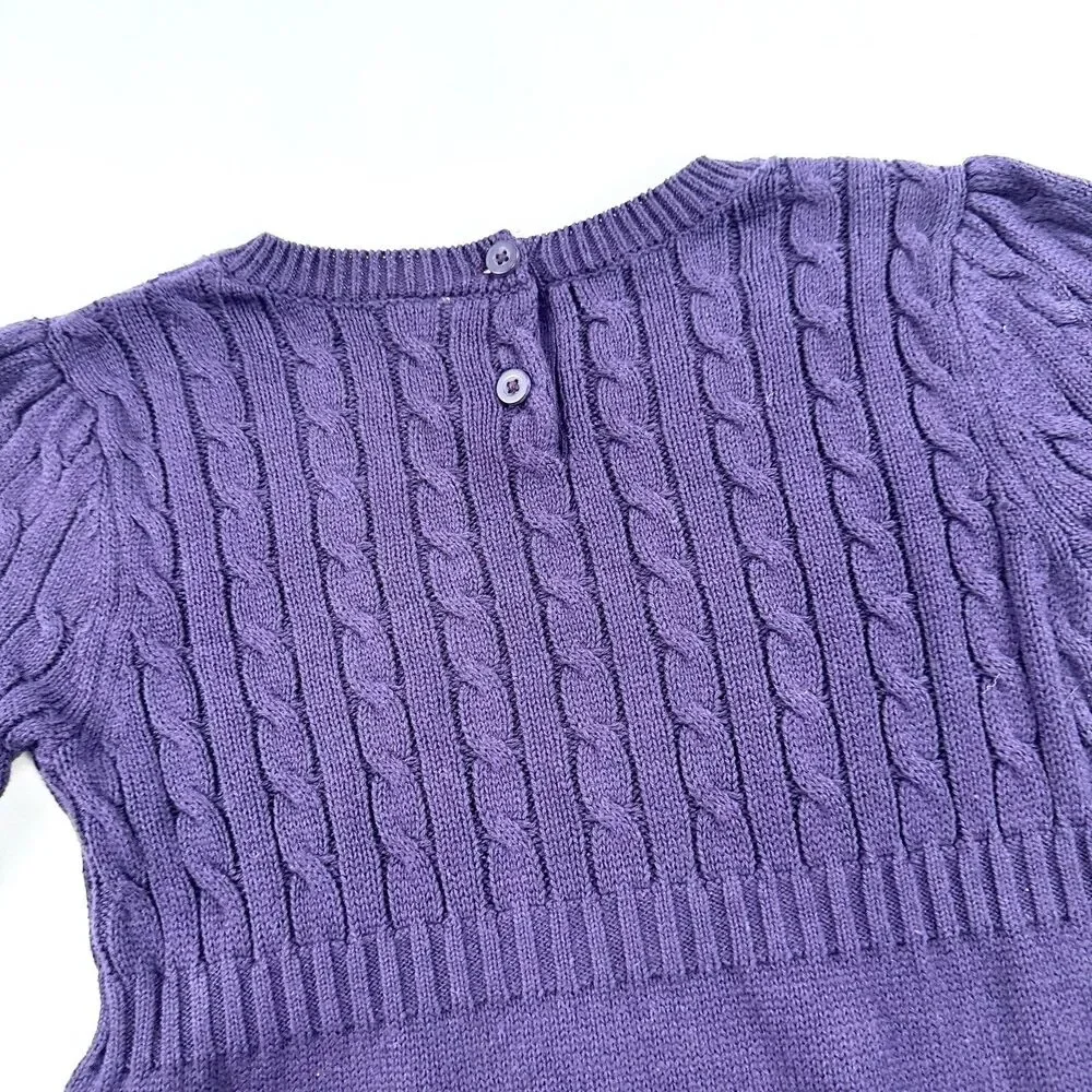 Gymboree Sweater Dress Girls 7 Purple Knit Flowers Cotton Long Sleeve Pullover